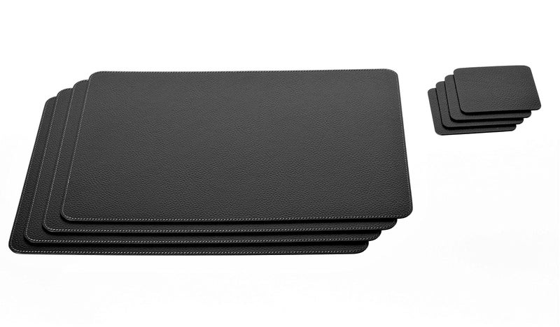 Nikalaz Set of Black Placemats and Coasters, 4 Table Mats and 4 Coasters, Recycled Leather, 18'' x 13'' - Image 1